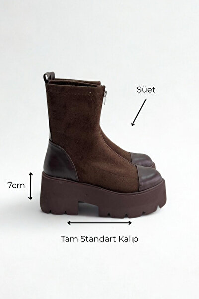 inizio Μπότες καφέ σουέντ με χοντρή σόλα P9021