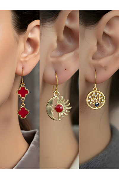 TURBİJ طقم أقراط نسائية مكون من 3 قطع مع رمزات عصرية