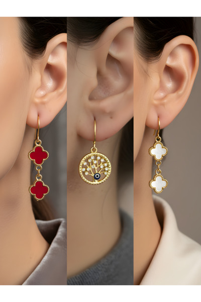 TURBİJ طقم أقراط نسائية مكون من 3 قطع مع رمزات عصرية