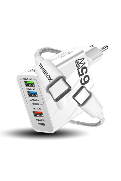 Timebox Încărcător rapid de 65W cu 5 porturi (3xUSB, 2xUSB-C) + cablu USB-C, ...