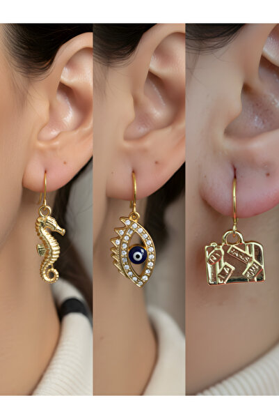 TURBİJ طقم أقراط نسائية مكون من 3 قطع مع رمزات عصرية