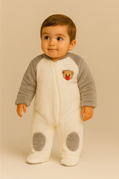 Katia&Bony Baby Teddy Patterned Plush Jumpsuit Gray