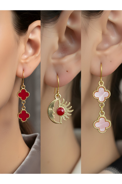 TURBİJ طقم أقراط نسائية مكون من 3 قطع مع رمزات عصرية