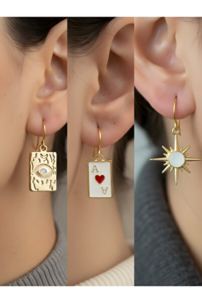 TURBİJ طقم أقراط نسائية مكون من 3 قطع مع رمزات عصرية