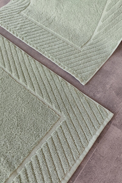 Sevim Set of 2 Diagonal Striped Foot Towels - 100% Cotton Towel Set - 50X70 cm - Green