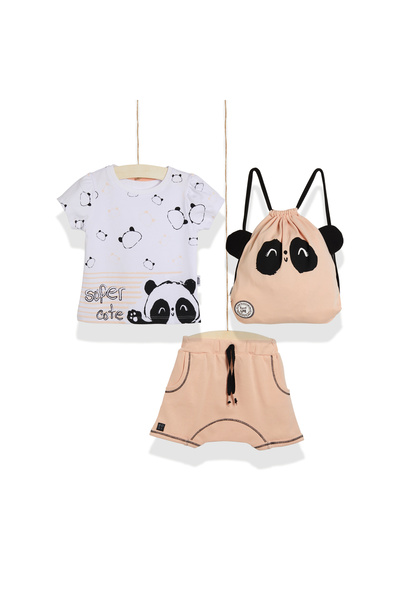 Wogi Çantalı Yazlık %100 Pamuklu Çocuk Şortlu Takım