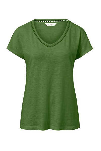 Tchibo Women V-Neck Short Sleeve Plain Top, Green