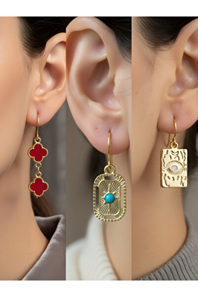 TURBİJ طقم أقراط نسائية مكون من 3 قطع مع رمزات عصرية