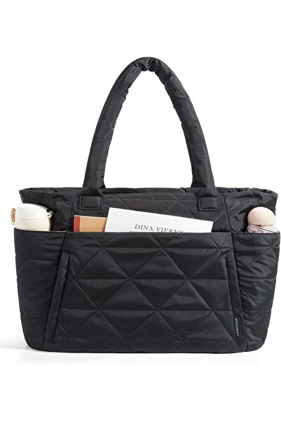 BAGSMART Puffy Tote Bag for Women with Zipper - Large Quilted Shoulder Bag for Travel, Work, Gym