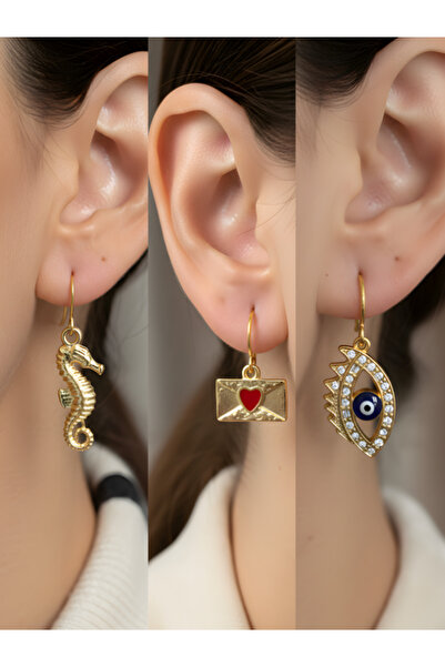 TURBİJ طقم أقراط نسائية مكون من 3 قطع مع رمزات عصرية