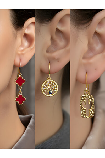 TURBİJ طقم أقراط نسائية مكون من 3 قطع مع رمزات عصرية