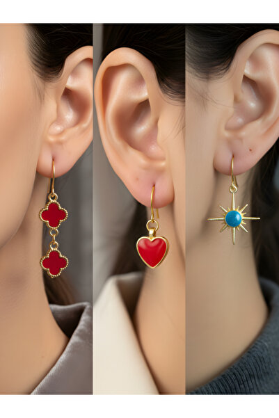 TURBİJ طقم أقراط نسائية مكون من 3 قطع مع رمزات عصرية