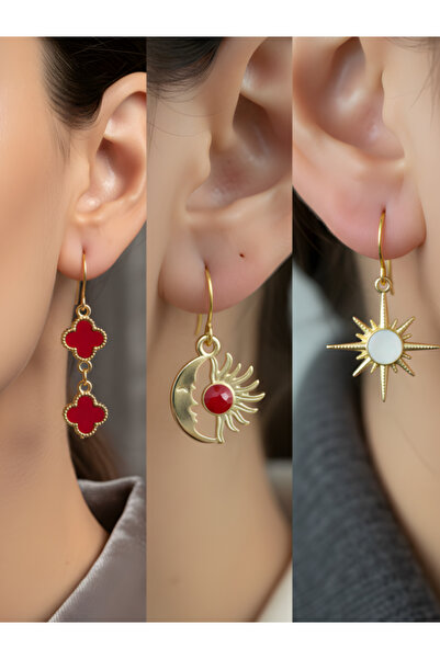 TURBİJ طقم أقراط نسائية مكون من 3 قطع مع رمزات عصرية