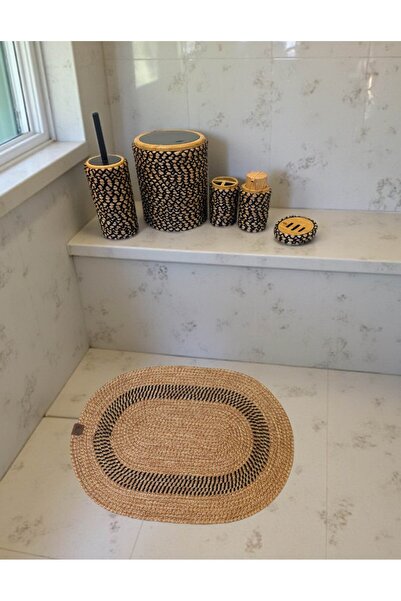 Home Inn Home Textile Set de baie din 6 piese cu aspect natural de răchită – elegant și modern, negru-natural