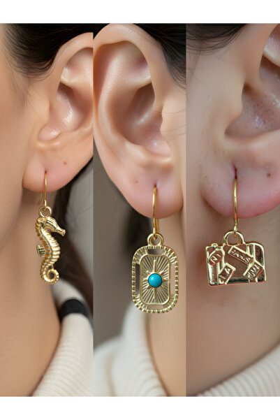 TURBİJ طقم أقراط نسائية مكون من 3 قطع مع رمزات عصرية