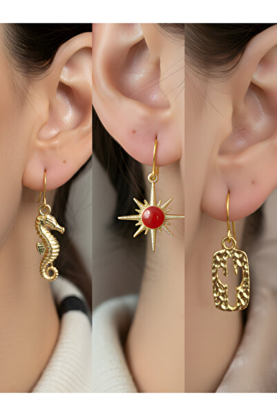 TURBİJ طقم أقراط نسائية مكون من 3 قطع مع رمزات عصرية