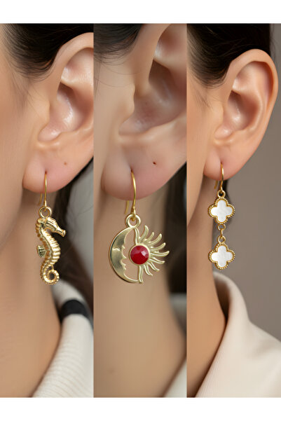 TURBİJ طقم أقراط نسائية مكون من 3 قطع مع رمزات عصرية