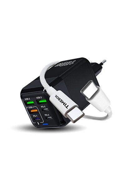 Timebox Încărcător rapid de 150 W, 6 porturi (3xUSB-C, 3xUSB-A) + cablu USB-C...