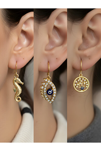 TURBİJ طقم أقراط نسائية مكون من 3 قطع مع رمزات عصرية