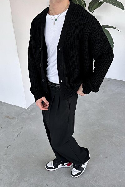 HAFKAGİYİM Black Knitted Detail Knitwear Cardigan