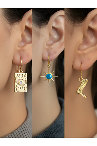 TURBİJ طقم أقراط نسائية مكون من 3 قطع مع رمزات عصرية