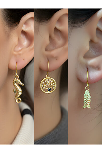 TURBİJ طقم أقراط نسائية مكون من 3 قطع مع رمزات عصرية