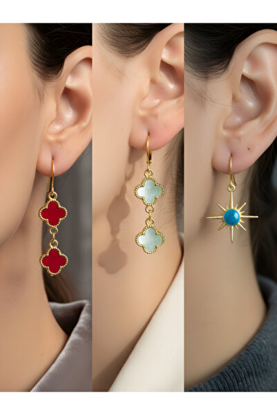 TURBİJ طقم أقراط نسائية مكون من 3 قطع مع رمزات عصرية