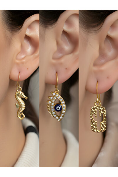 TURBİJ طقم أقراط نسائية مكون من 3 قطع مع رمزات عصرية