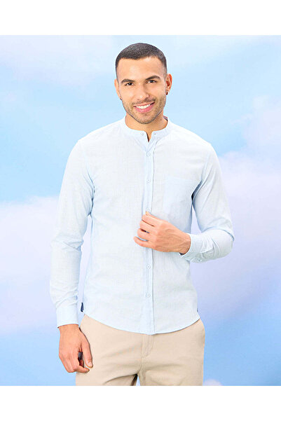 REDTAG Men Blue Mandarin Shirt