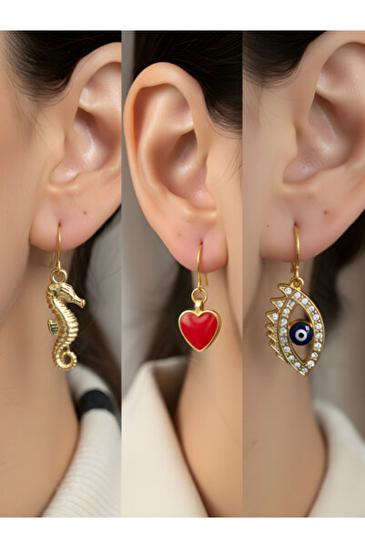 TURBİJ طقم أقراط نسائية مكون من 3 قطع مع رمزات عصرية