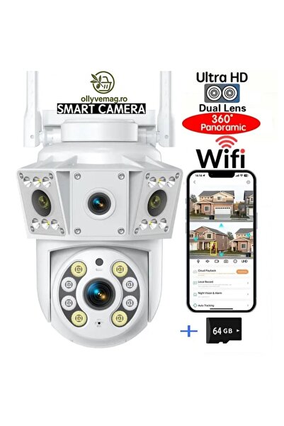 Viocom Web Design 360° Ultra HD WiFi Security Camera, Dual Lens, PTZ Panorama, Color Night Vision
