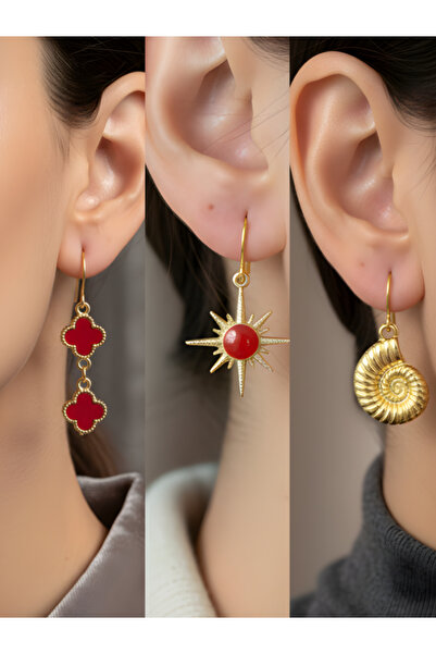 TURBİJ طقم أقراط نسائية مكون من 3 قطع مع رمزات عصرية