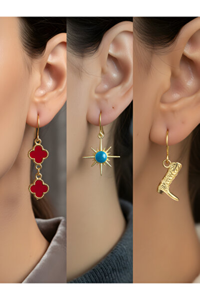 TURBİJ طقم أقراط نسائية مكون من 3 قطع مع رمزات عصرية