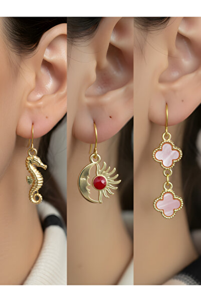 TURBİJ طقم أقراط نسائية مكون من 3 قطع مع رمزات عصرية