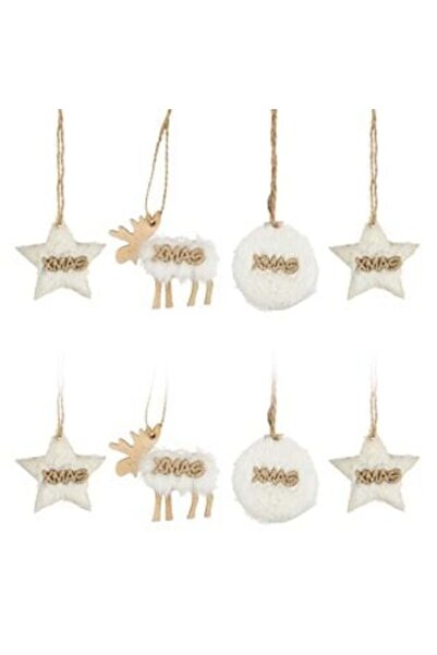 Craciun Wooden Figures Christmas Tree Decorations with Fur 5.5cm - 8pcs