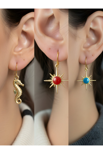 TURBİJ طقم أقراط نسائية مكون من 3 قطع مع رمزات عصرية