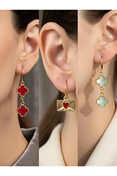 TURBİJ طقم أقراط نسائية مكون من 3 قطع مع رمزات عصرية