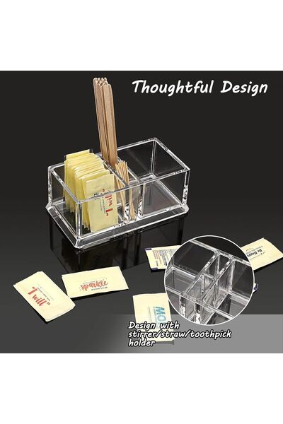 KASTWAVE حامل أكياس الشاي الأكريليكي، صندوق تخزين ذو شبكتين و4 أقسام، منظم شف...