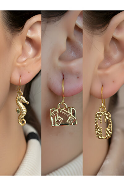 TURBİJ طقم أقراط نسائية مكون من 3 قطع مع رمزات عصرية