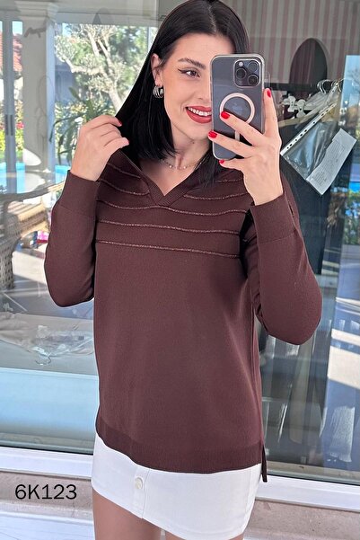 İnce Topuk Hooded Knitwear Blouse 6K123