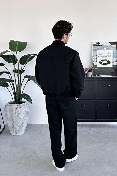 HAFKAGİYİM Black Bomber Jacket with Elastic Waist