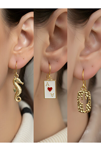 TURBİJ طقم أقراط نسائية مكون من 3 قطع مع رمزات عصرية