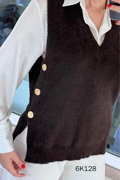 İnce Topuk Bearded Knitwear Vest with Side Buttons 6K128