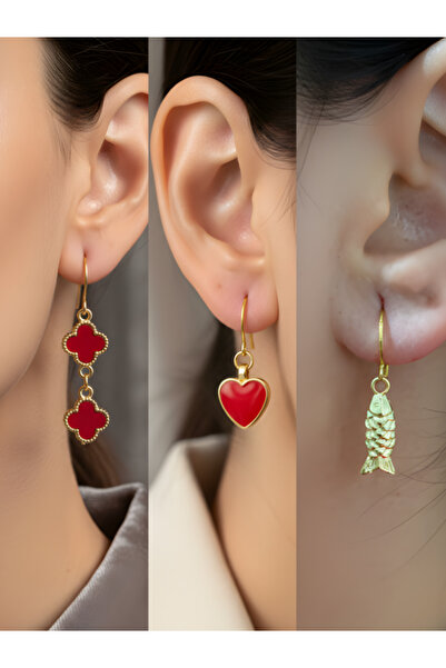 TURBİJ طقم أقراط نسائية مكون من 3 قطع مع رمزات عصرية