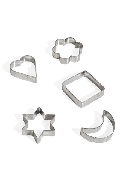 OEM Set de 5 forme metalice pentru biscuiți, argintii, diverse dimensiuni