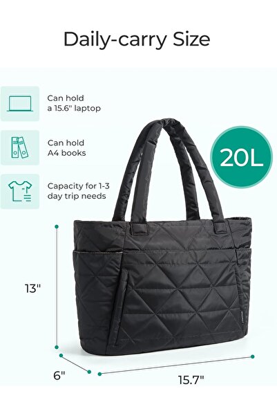BAGSMART Puffy Tote Bag for Women with Zipper - Large Quilted Shoulder Bag for Travel, Work, Gym
