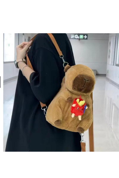 OEM Capybara Plush Backpack 35 cm, with french fries, cute and practical