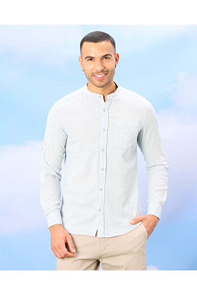 REDTAG Men Blue Seersucker Shirt