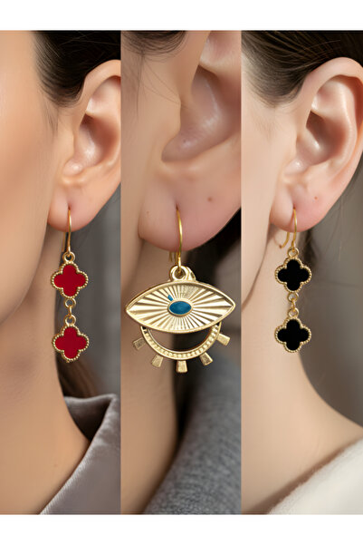 TURBİJ طقم أقراط نسائية مكون من 3 قطع مع رمزات عصرية