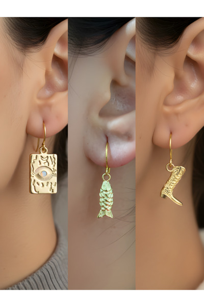 TURBİJ طقم أقراط نسائية مكون من 3 قطع مع رمزات عصرية